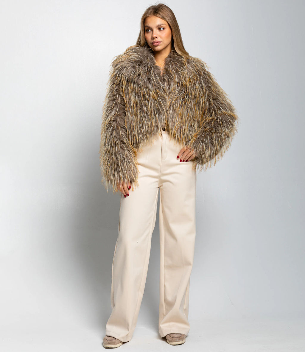 Шуба #КТ4011 (1), бежево-серый - Dommod фото 4