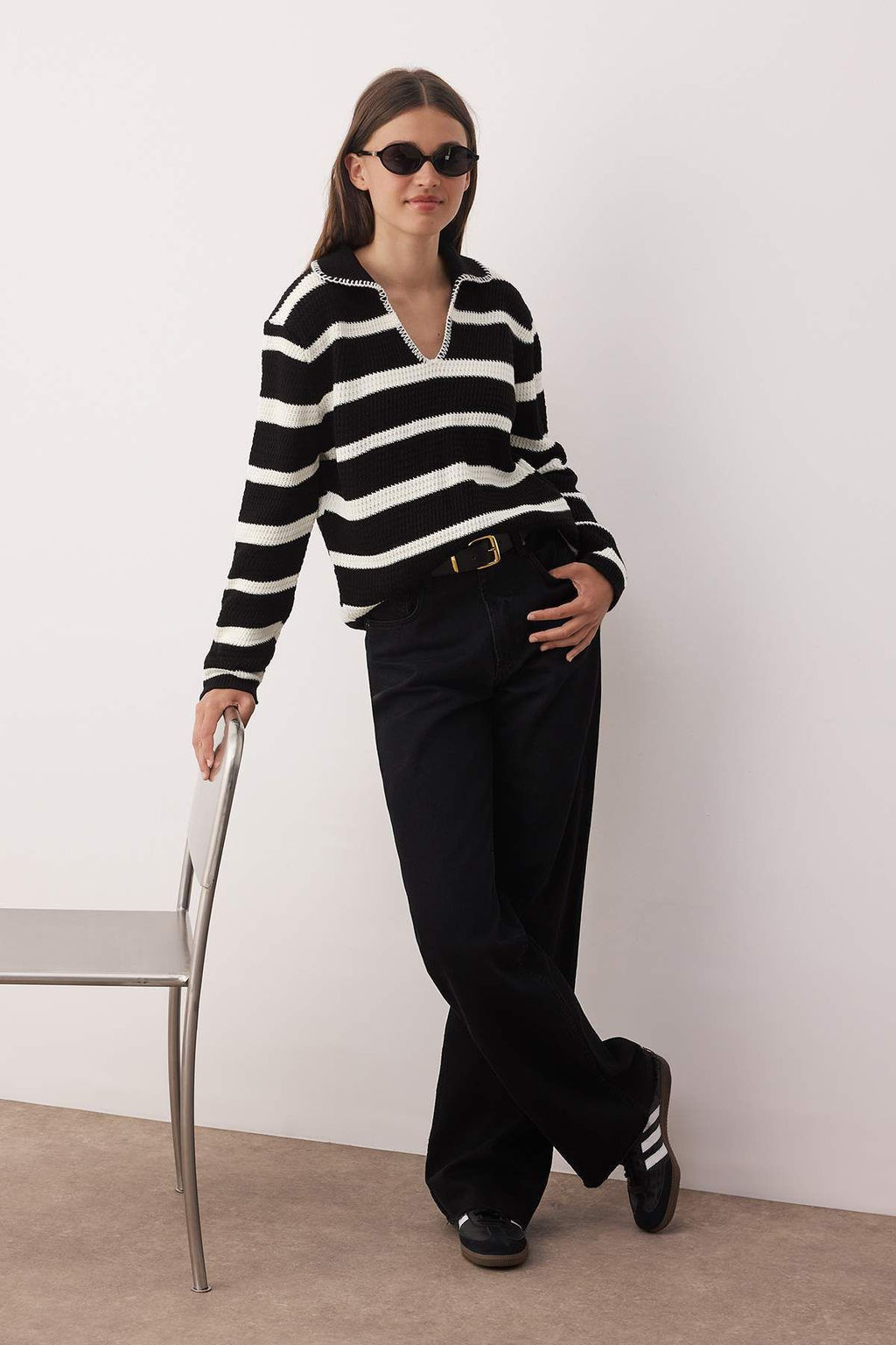 Siyah Pamuk Kar?s?ml? Genis Kal?p Triko Kazak TWOAW26KZ00014 - Trendyolmilla фото 2