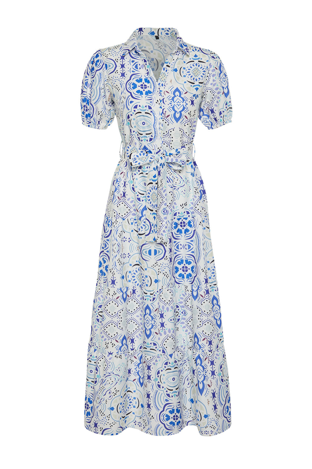 Mavi Genis Kesim Gomlek Yaka Maxi Dokuma Elbise TWOSS24EL00861