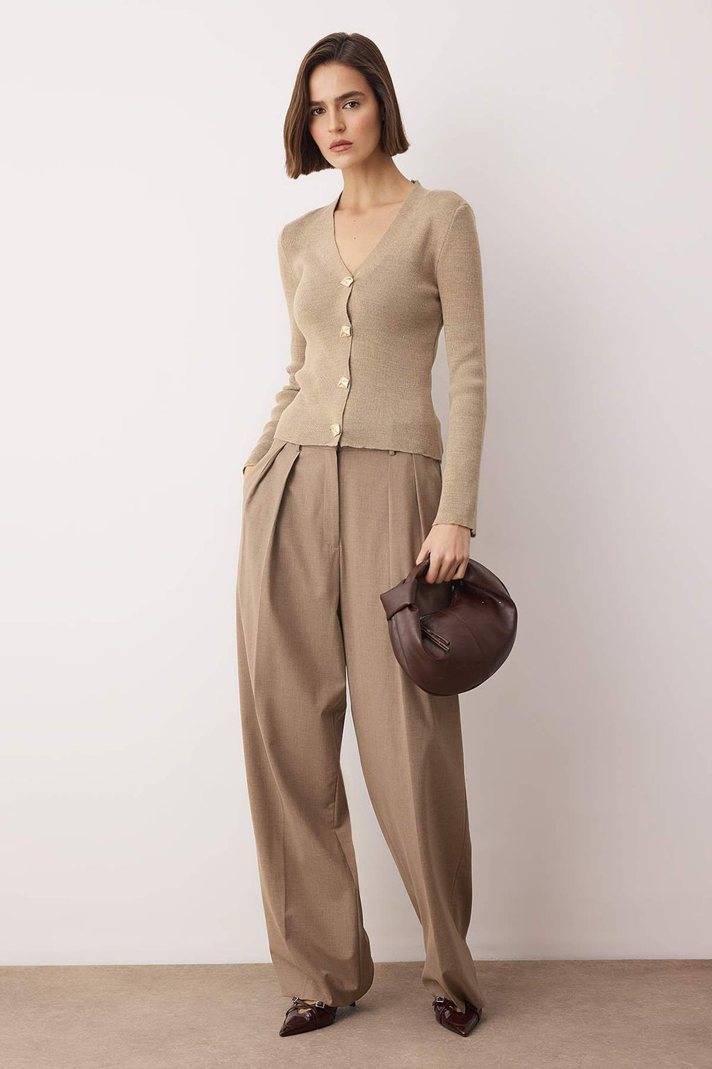 Ekru Dugme Detayl? Renk Bloklu Triko H?rka TWOAW26HI00144 - Trendyolmilla фото 8