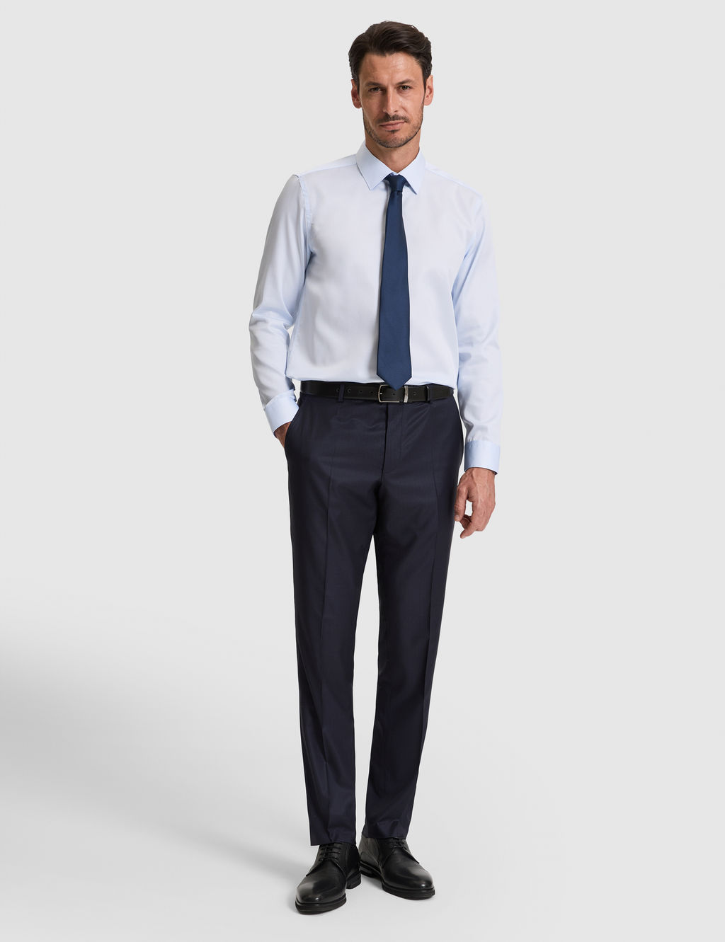 A__k Mavi Non _ron Kolay _t_lenebilir Slim Fit Uzun Kollu Basic G_mlek