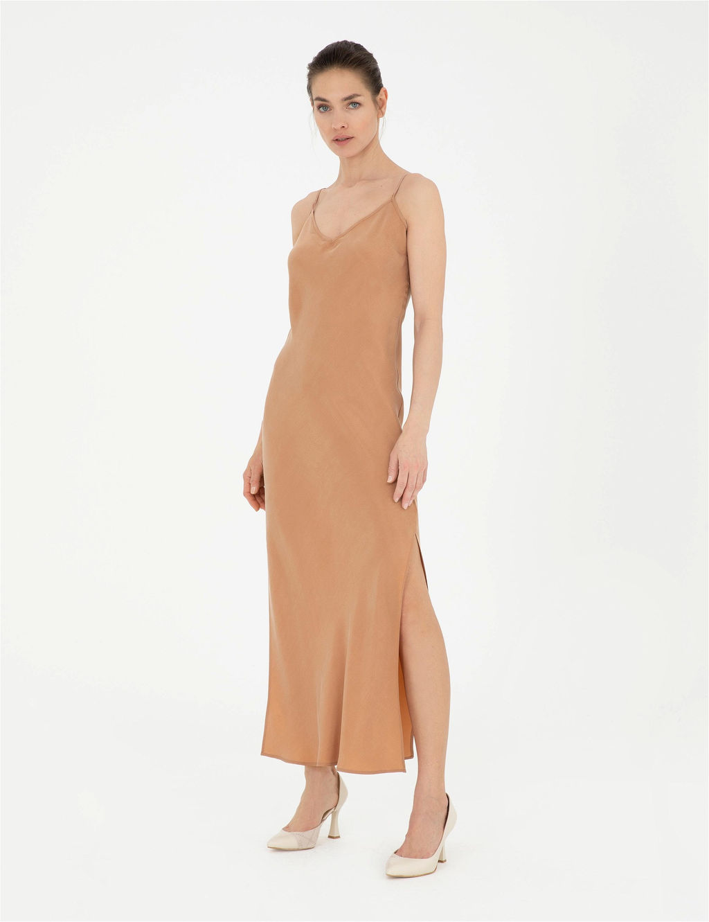 Kahverengi Slim Fit Y_rtma_l_ Dokuma Elbise - Pierre cardin фото 3