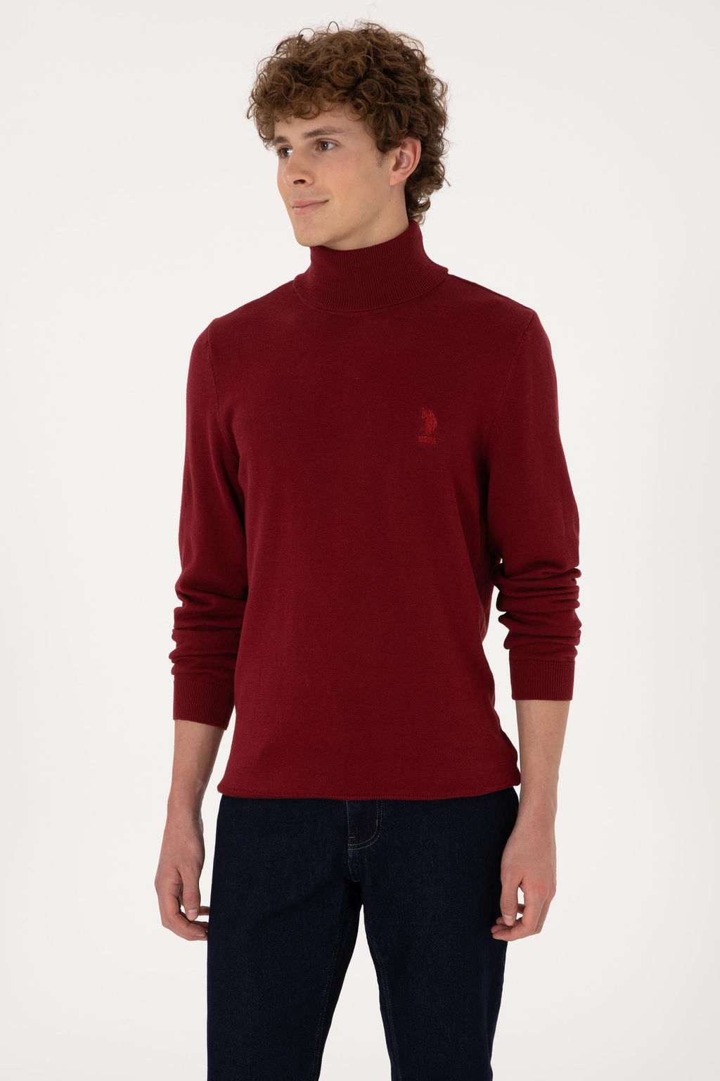Erkek Slim Fit Bo_azl_ Yaka Bo_azl_ Basic Kazak - U.s. polo assn фото 3