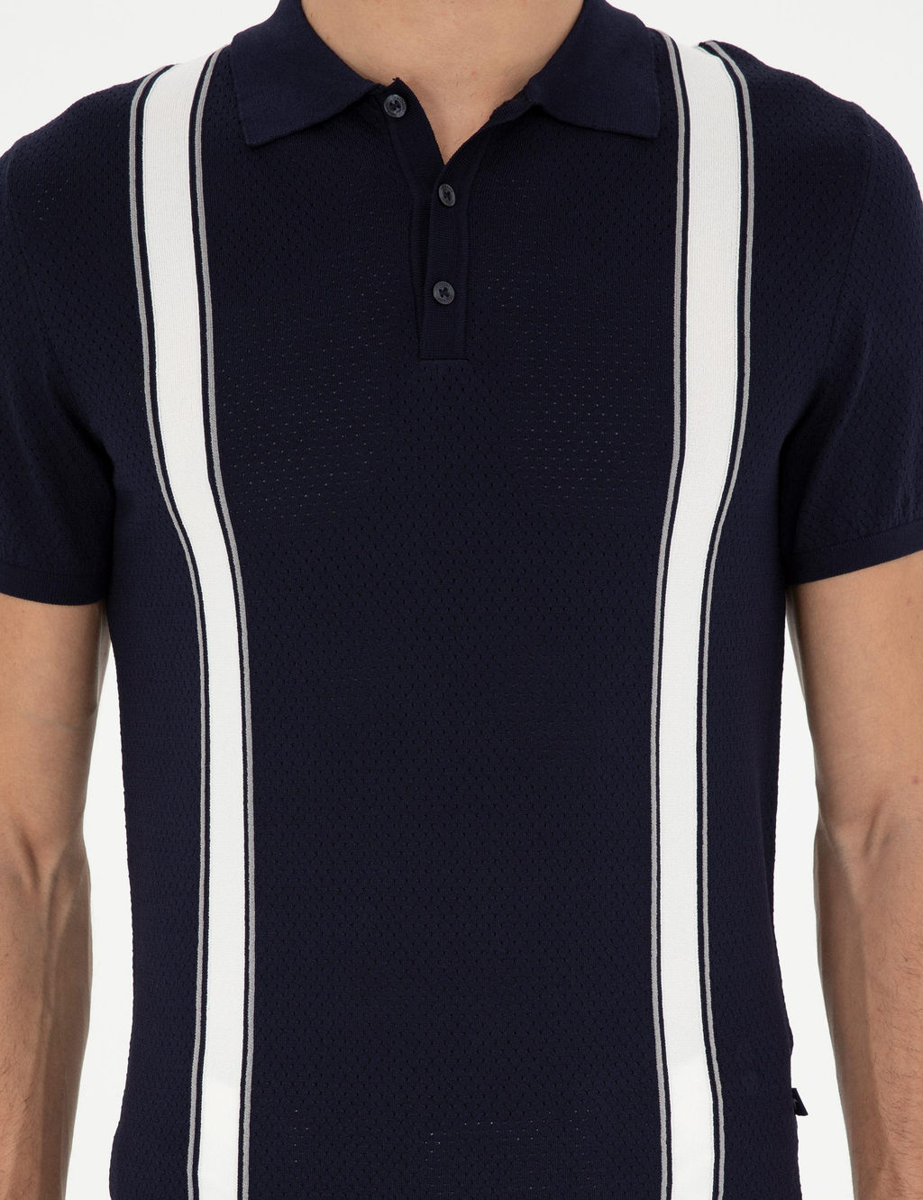 Темно-синяя трикотажная футболка узкого кроя с воротником-поло - Cacharel фото 6