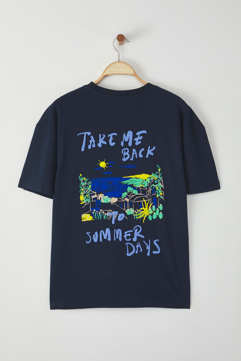 TRENDYOL MAN Lacivert 0versize/Genis Kesim Yaz? Bask?l? %100 Pamuk T-Shirt TMNSS25TS00064