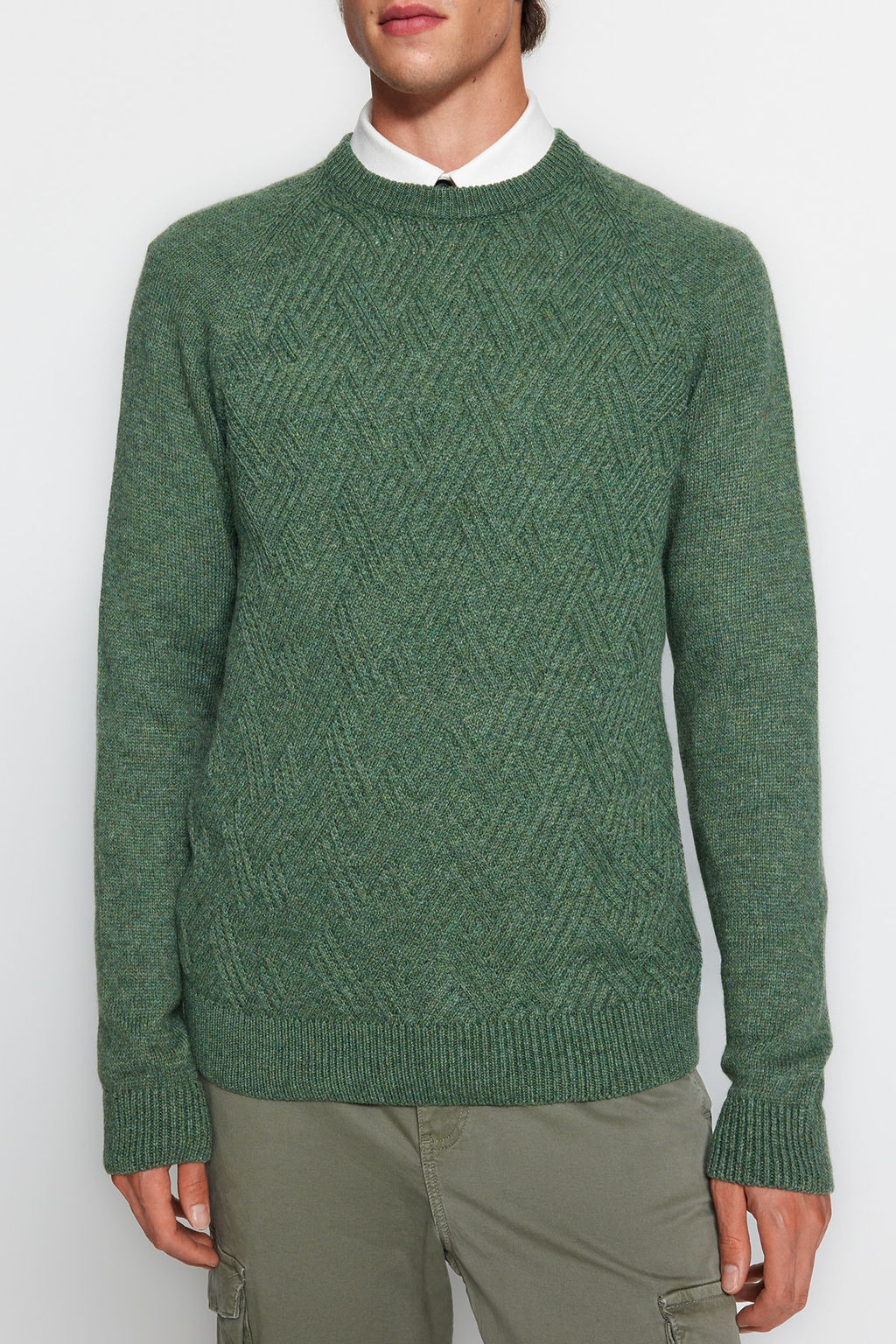 TRENDYOL MAN Gri Unisex Fit Yunlu Bisiklet Yaka Reglan Kol Dokulu Yun Kar?s?ml? Triko Kazak TMNAW22KZ0290 - Trendyolmilla фото 3