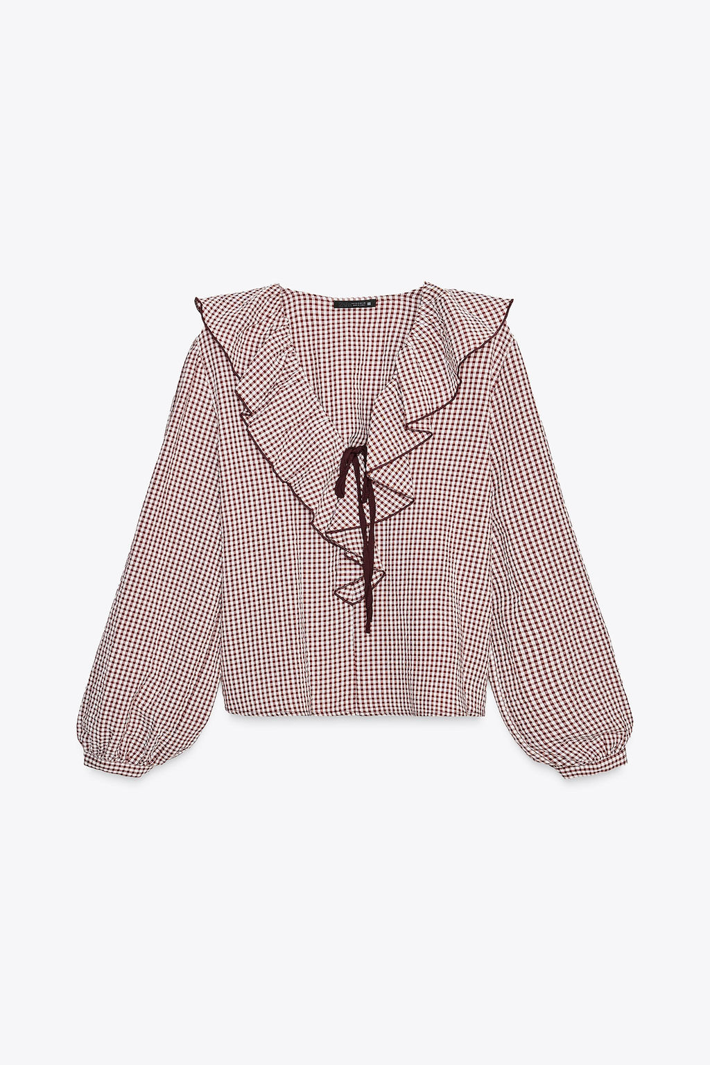 GINGHAM CHECK RUFFLED BLOUSE - Zara фото 10