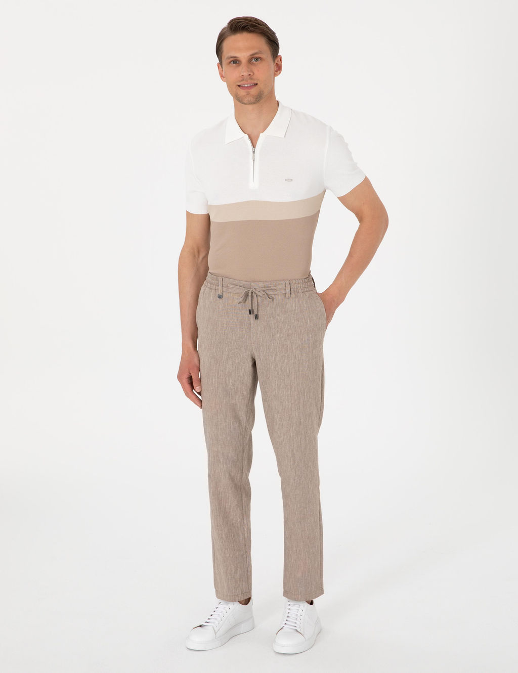 A__k Kahverengi Ex. Slim Fit Keten Kar___ml_ Pantolon - Pierre cardin фото 3