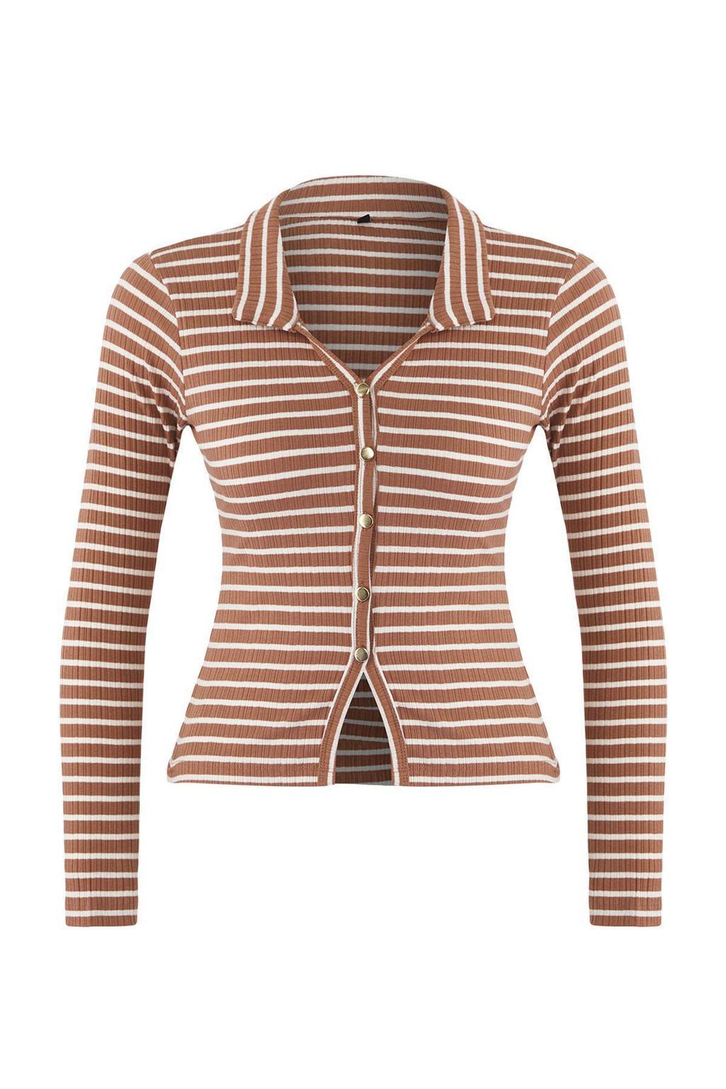 Wardrobe Essentials  Vizon Cizgili Dugmeli Slim/Vucuda Oturan Orme Bluz | TWOAW26BZ00011 - Trendyolmilla фото 5