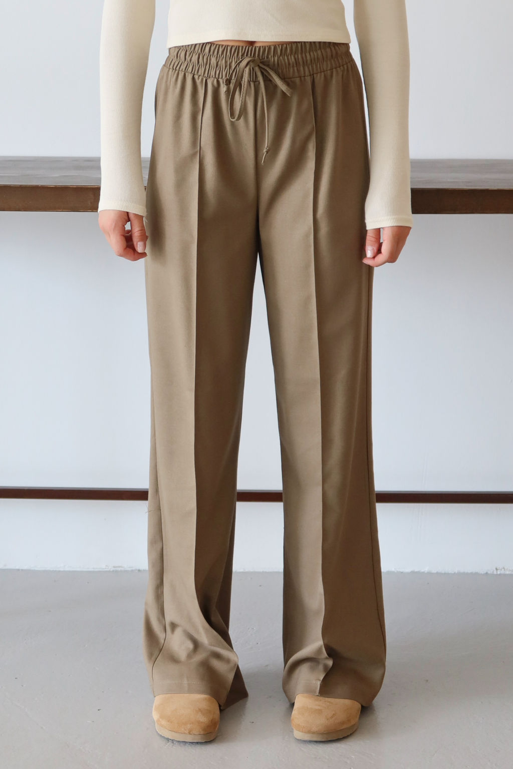Camel Nervurlu Genis Paca Uzun Dokuma Pantolon TWOAW26PL00111