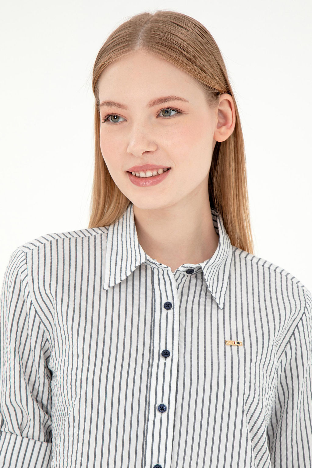 Женская темно-синяя рубашка в полоску с длинным рукавом Неожиданная скидка в корзине - U.s. polo assn фото 2