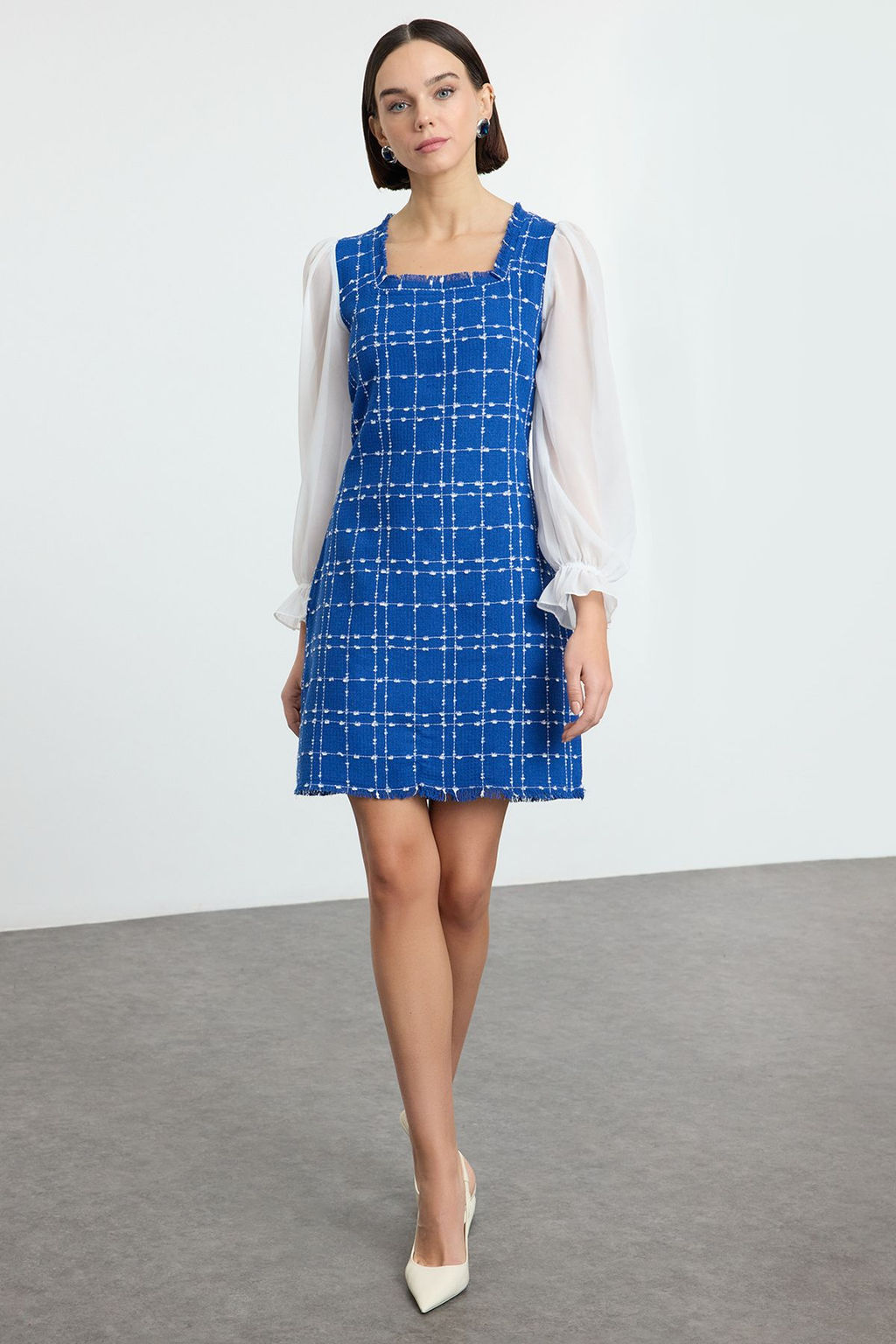 TRENDYOLMILLA Siyah Tuvit A Kesim Mini Sifon Kol Detayl? Dokuma Elbise TWOAW21EL0532  фото 2