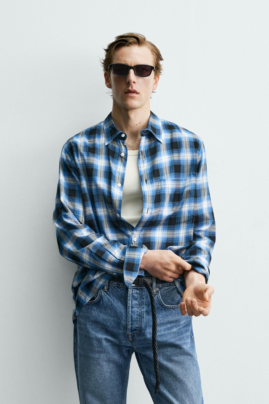 CAMISA FLUIDA CUADROS AARON LEVINE X ZARA / Azul  фото 2