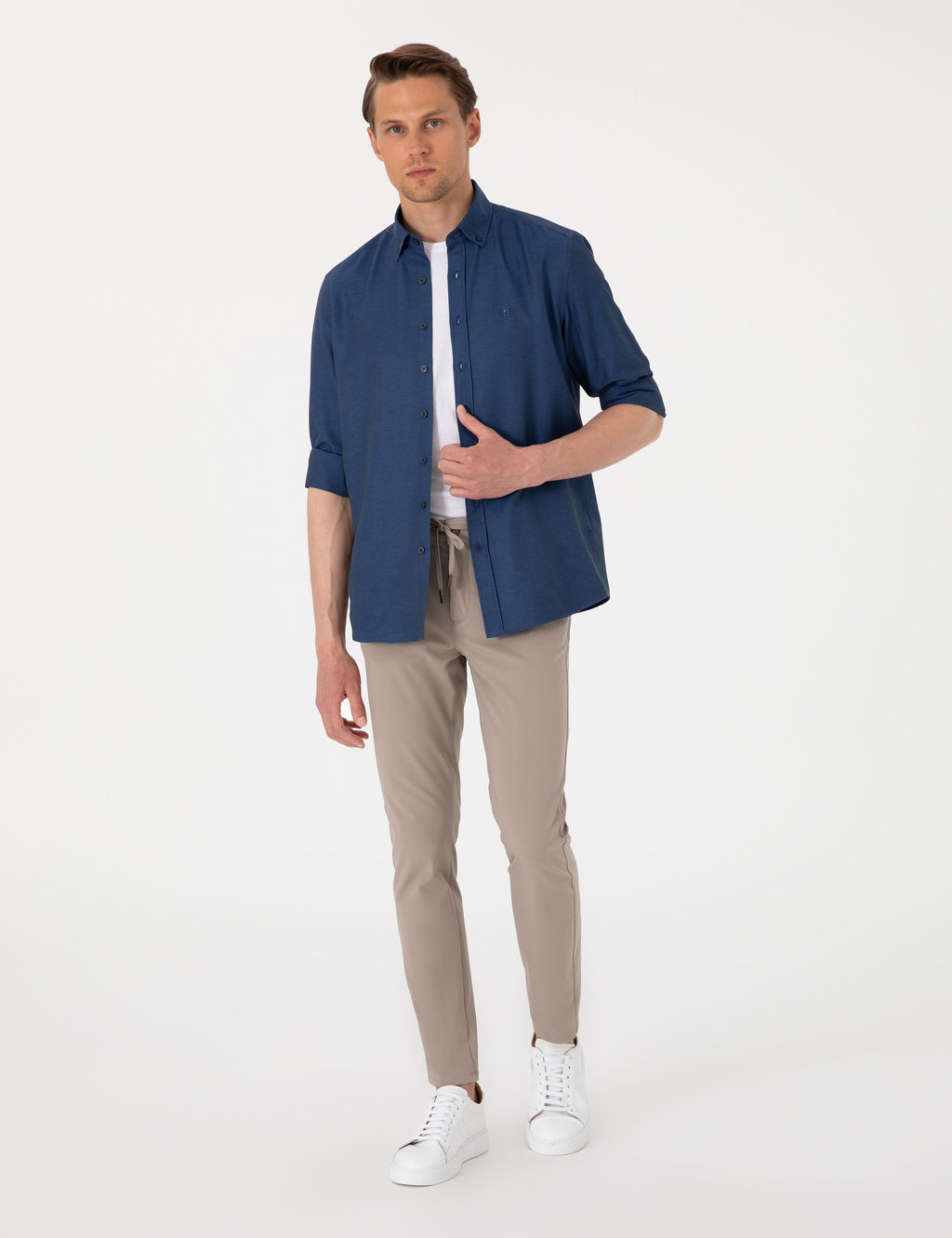 Lacivert Oxford Slim Fit Kolay _t_lenebilir G_mlek