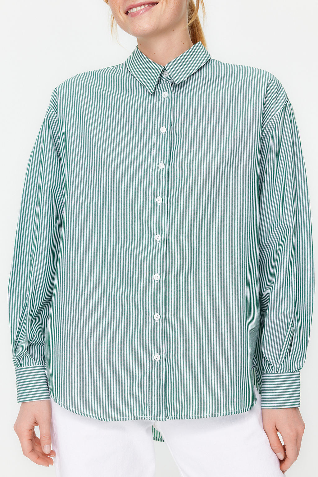 TRENDYOLMILLA Mavi Cizgili Oversize/Genis Kal?p Dokuma Gomlek TWOSS23GO00144  фото 4