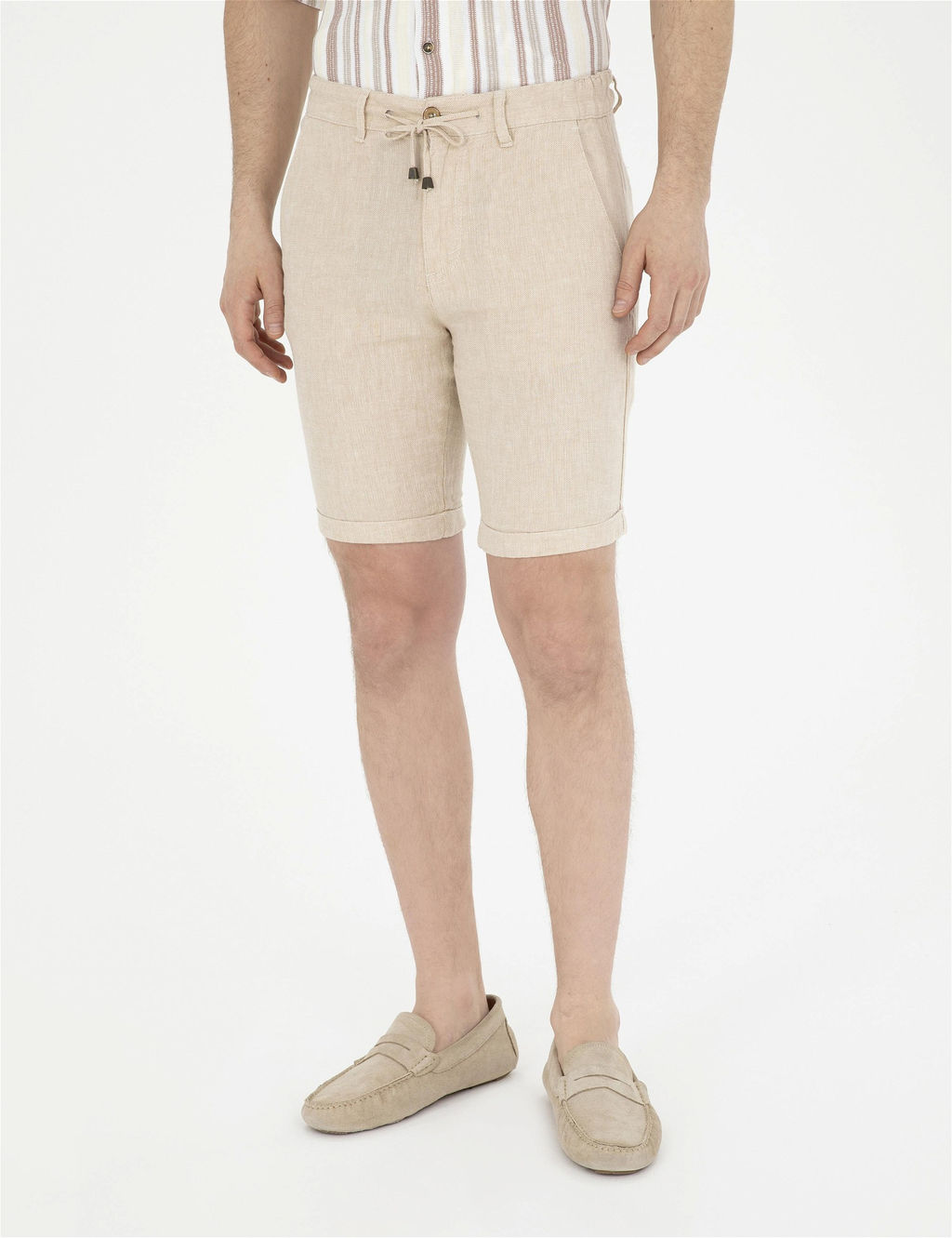 Kahverengi Slim Fit Keten Kar___ml_ Dokuma _ort