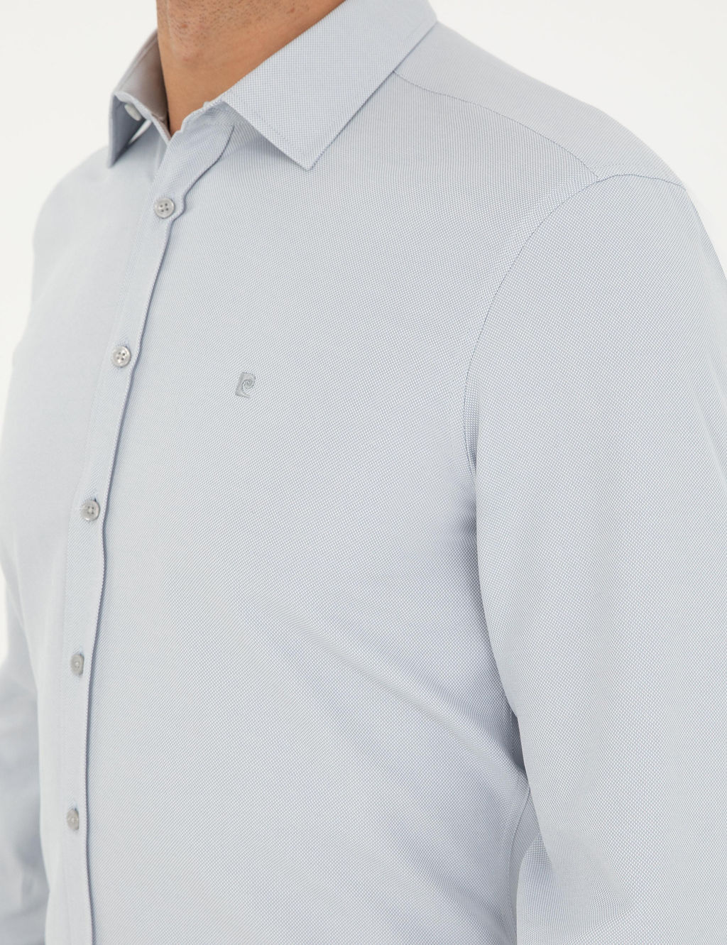 Gri Oxford Slim Fit Uzun Kollu G_mlek