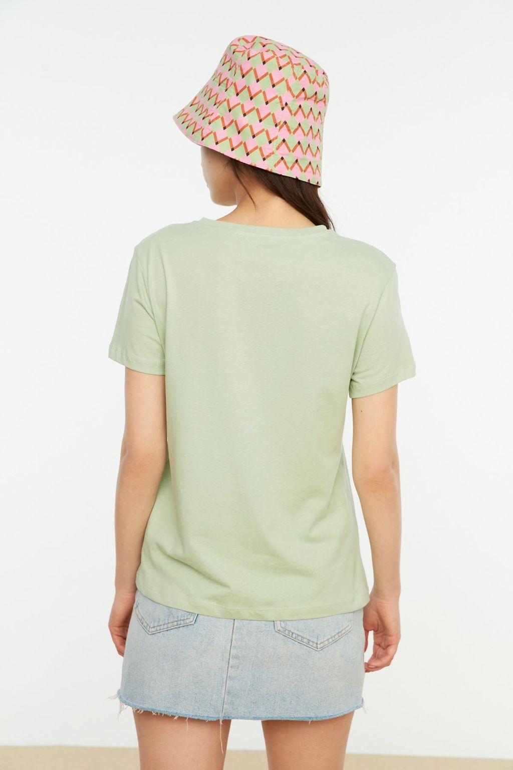 Pembe-Mint %100 Pamuk Suprem Bisiklet Yaka 2li Paket Orme T-Shirt TWOSS20TS0141