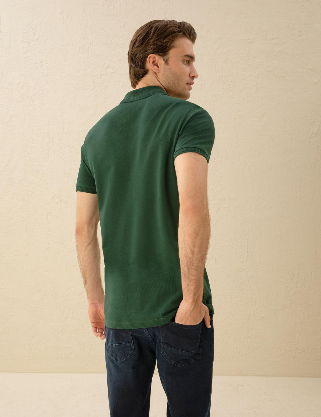 Koyu Ye_il Slim Fit %100 Pamuk Polo Yaka Basic Ti__rt