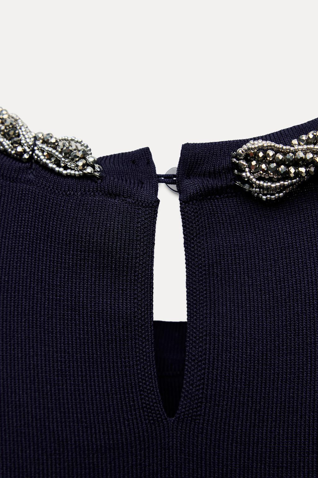 PLAIN KNIT TOP WITH BEADED NECK - Zara фото 8
