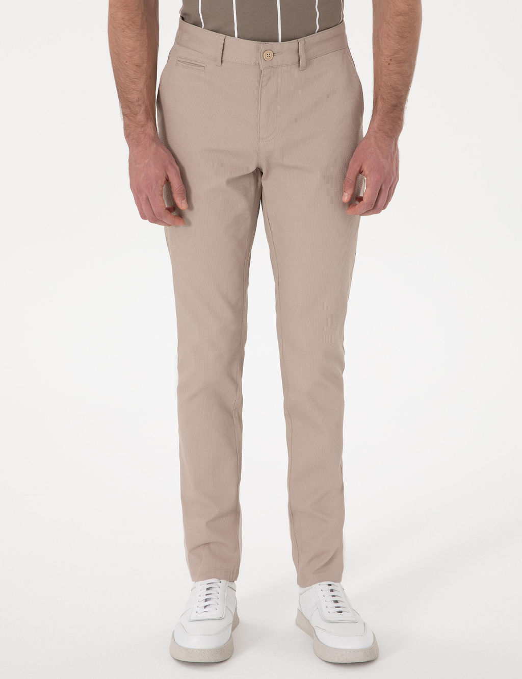 Bej Slim Fit Kanvas Pantolon