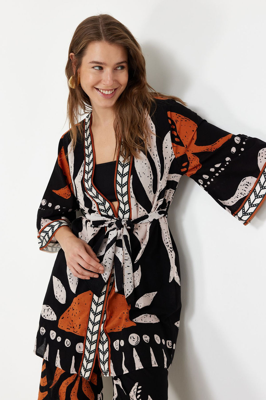 Etnik Desenli Kusakl? Mini Dokuma %100 Pamuklu Plaj Kimono&Kaftan TBESS23KM00035 - Trendyolmilla фото 4