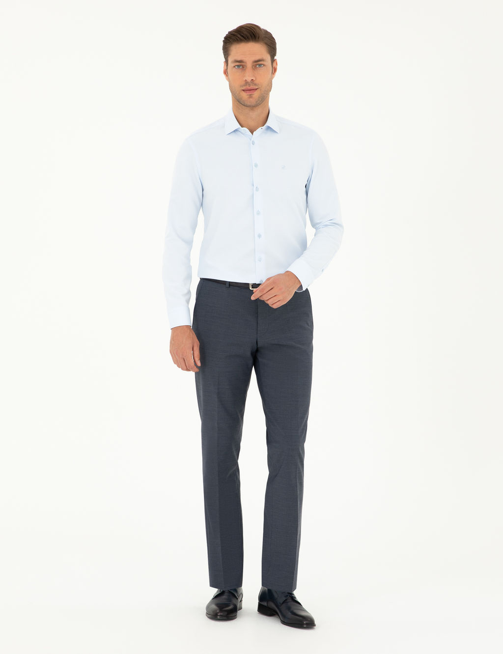 A__k Mavi Slim Fit Uzun Kollu G_mlek