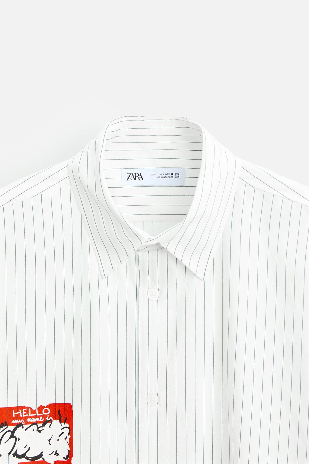 STRIPED SHIRT WITH PRINTED STICKER - Zara фото 8