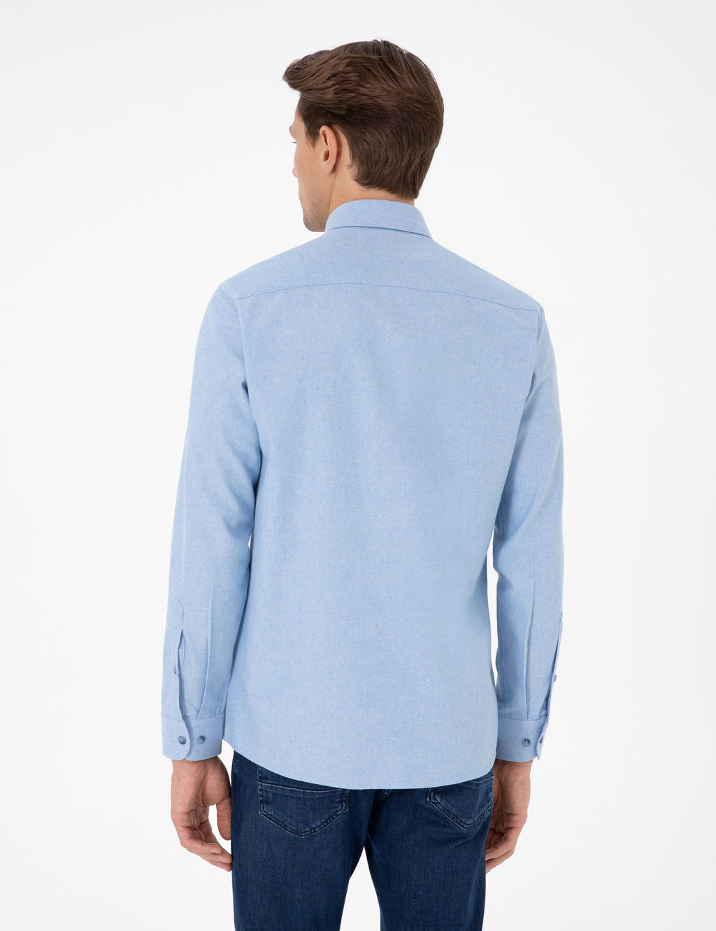 A__k Mavi Slim Fit Uzun Kollu G_mlek