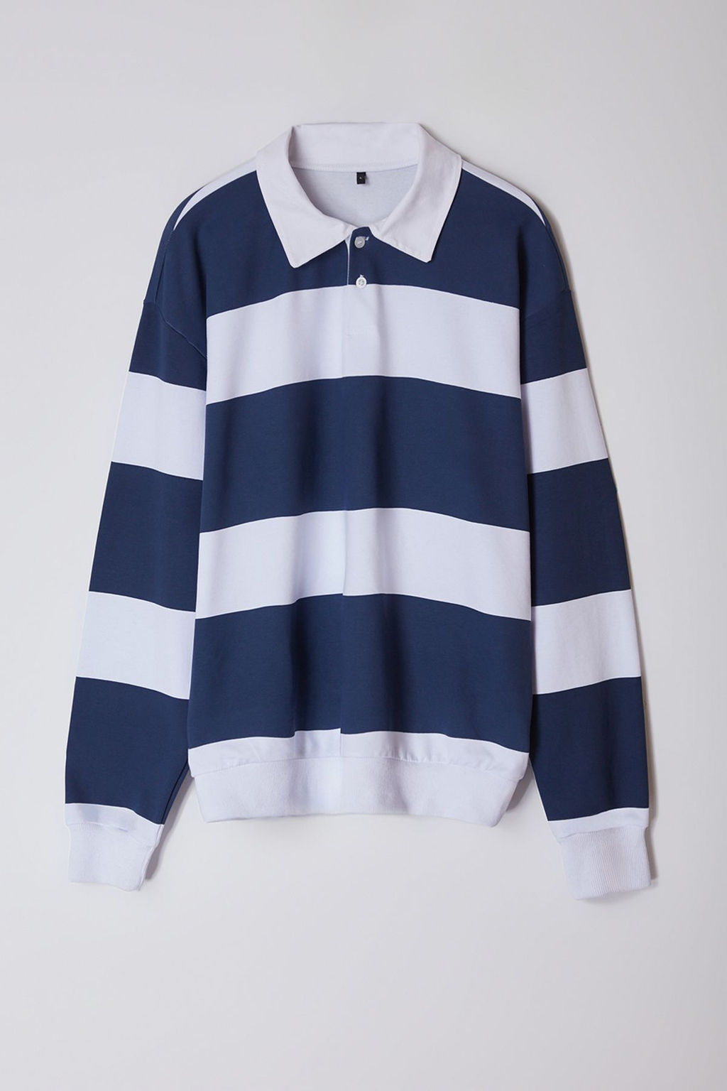 Indigo Oversize/Genis Kesim Cizgili Polo Yaka Sardonsuz Sweatshirt TMNAW25SW00023