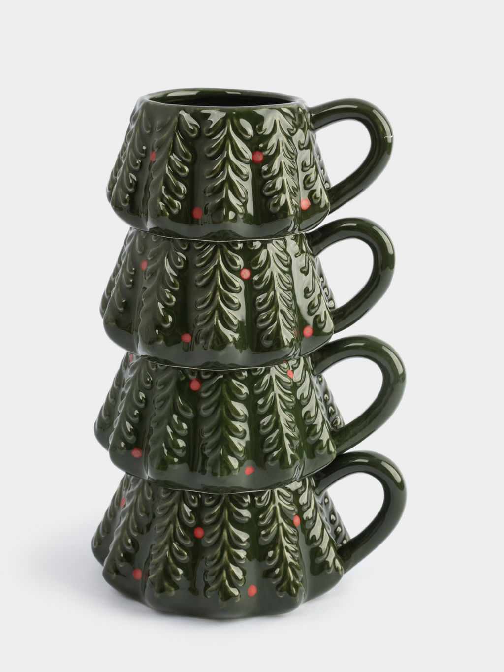 Кружка, 4 шт, фарфор P, зеленая, Елка, Fir