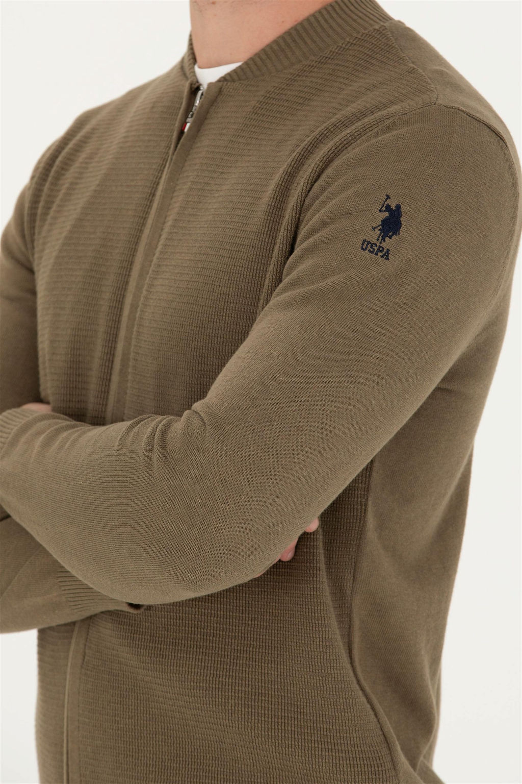 Мужской базовый трикотажный кардиган цвета хаки меланж - U.s. polo assn фото 7