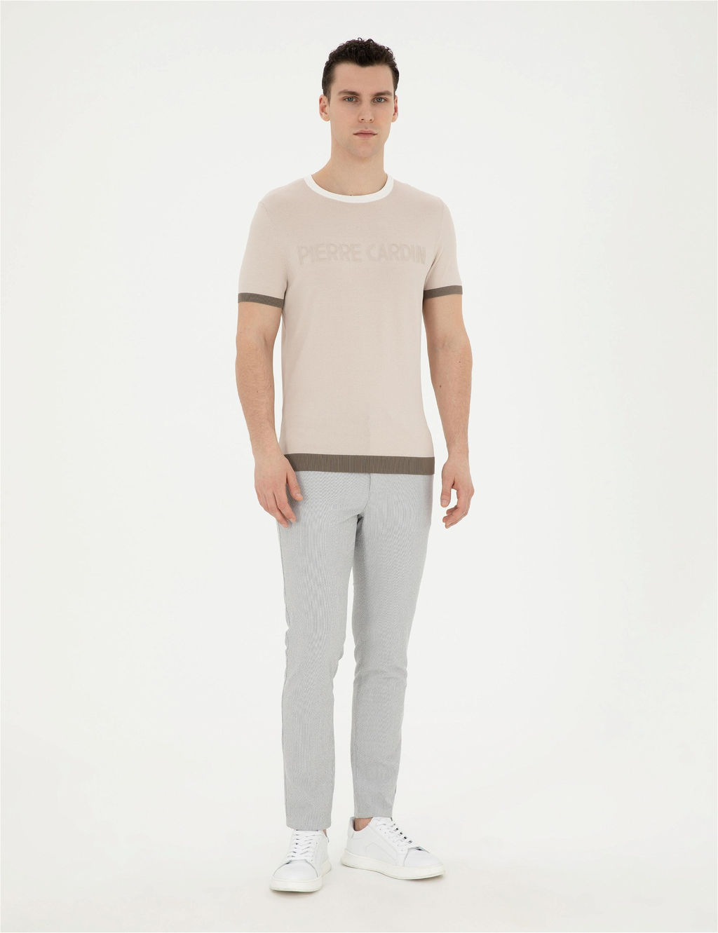 Bej Slim Fit Bisiklet Yaka Triko Ti__rt - Pierre cardin фото 4
