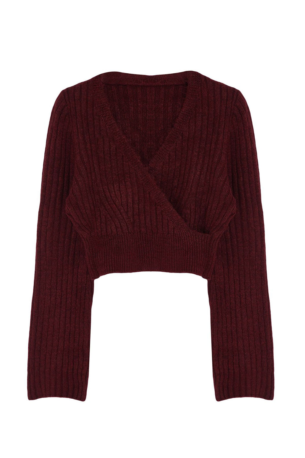 Bordo Crop Yumusak Dokulu Kruvaze Triko Kazak TWOAW24KZ00381