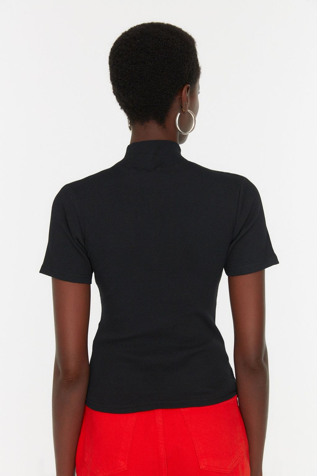 Siyah Fermuarl? Fitted/Vucuda Oturan Dik Yaka Fitilli Esnek Orme Bluz TWOSS22BZ0679 - Trendyolmilla фото 5