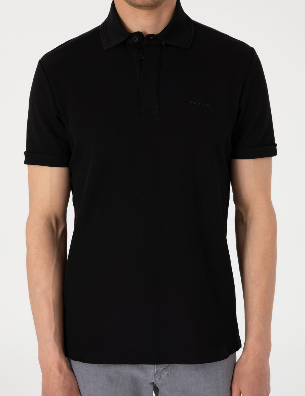 Siyah Slim Fit %100 Pamuk K_vr_lmaz Amerikan Pike Polo Yaka Basic Ti__rt