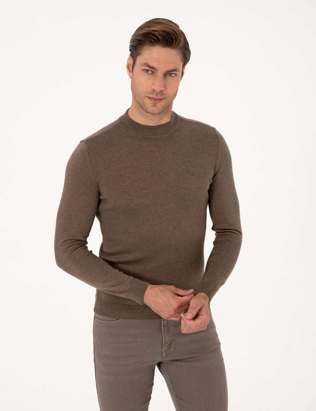 Vizon Melanj Slim Fit _eyrek Yaka Basic Triko Kazak - Pierre cardin фото 3