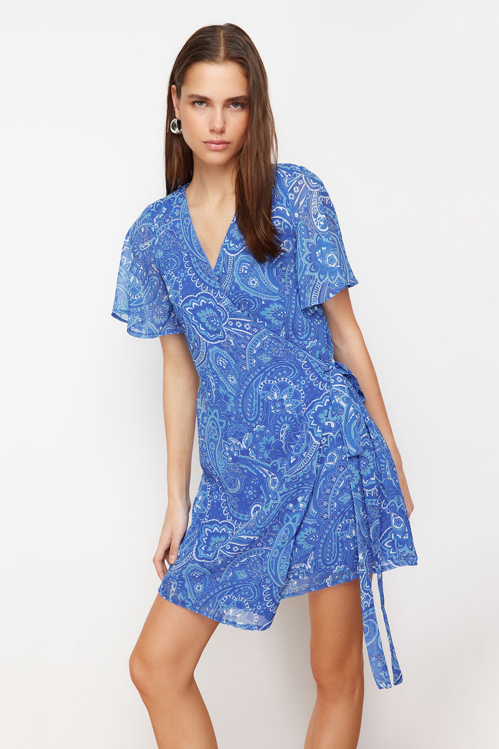 Saks Sal Desenli Anvelop Mini Dokuma Elbise TWOSS24EL00753 - Trendyolmilla фото 2