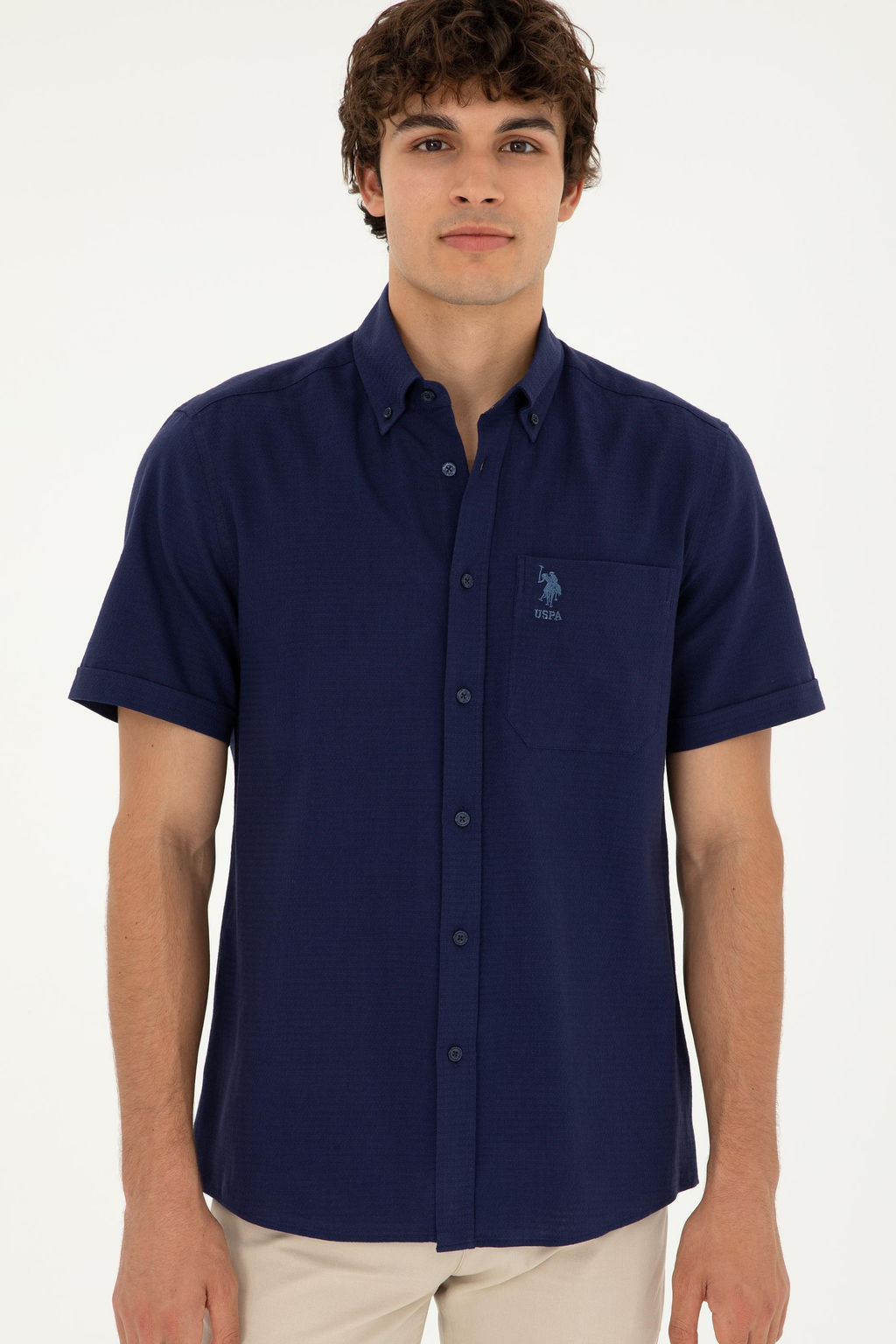 U. S. Polo Assn / Мужская темно-синяя рубашка с коротким рукавом - U.s. polo assn фото 3