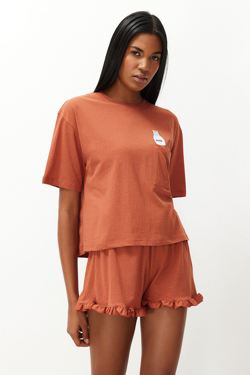 Trendyolmilla Pembe F?rf?rl? Bask?l? Sortlu Orme Pijama Tak?m? THMSS22PT0422  фото 29