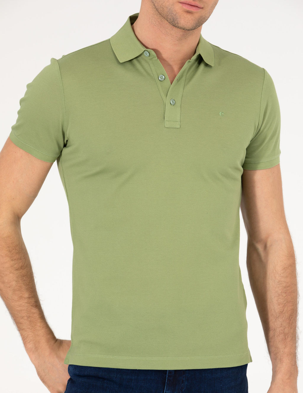 A__k Ye_il Polo Yaka Slim Fit Basic Merserize T-shirt