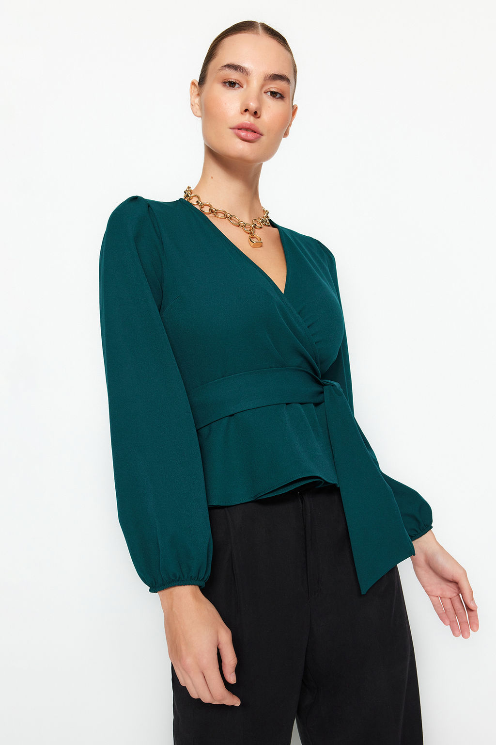 Trendyolmilla K?rm?z? Kruvaze Baglama Detayl? Dokuma Bluz TWOAW20BZ1089  фото 6