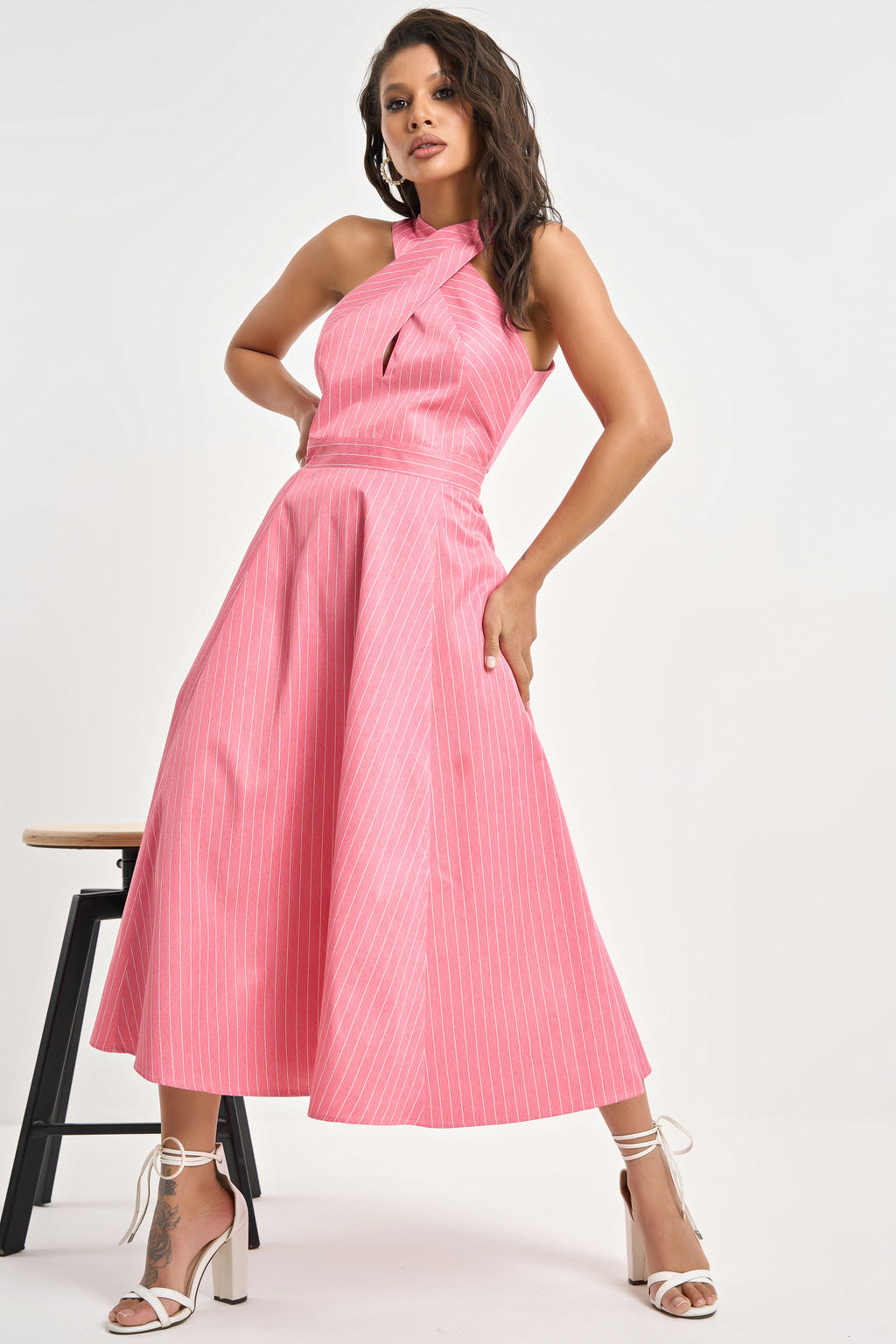 Сарафан хлопковый в полоску красный