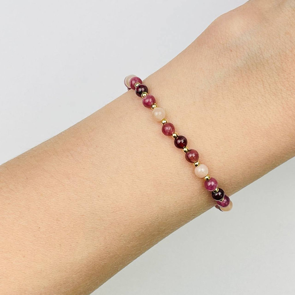 Браслет для Водолея из Лунного камня, Граната и Турмалина - Радуга самоцветов фото 2