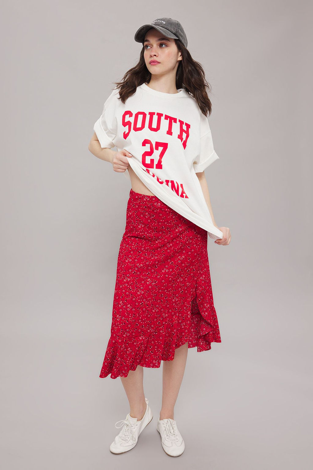 TRENDYOLMILLA K?rm?z? Bask?l? Buzgu Detayl? ve Volanl? Yuksek Bel Esnek Etek TWOSS21ET0029 фото 53