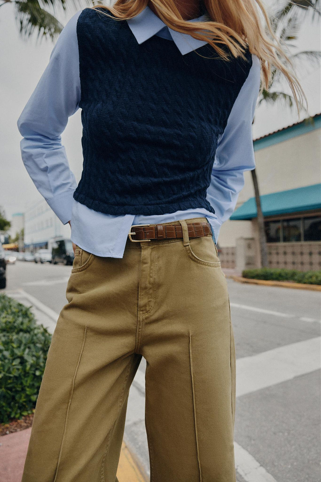 JEANS Z1975 WIDE LEG CINTUR?N / Khaki - Zara фото 4