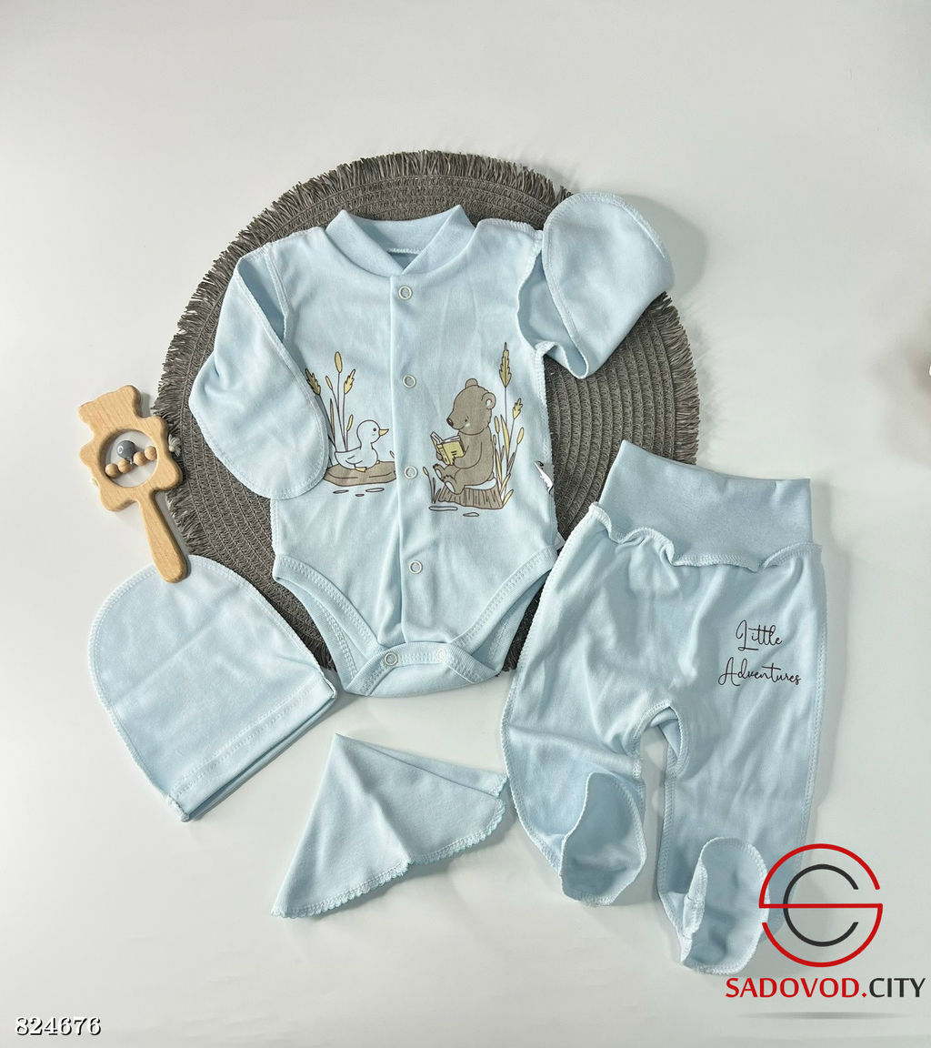 Комплект из 4 предметов (боди, ползунки, шапка, платочек)