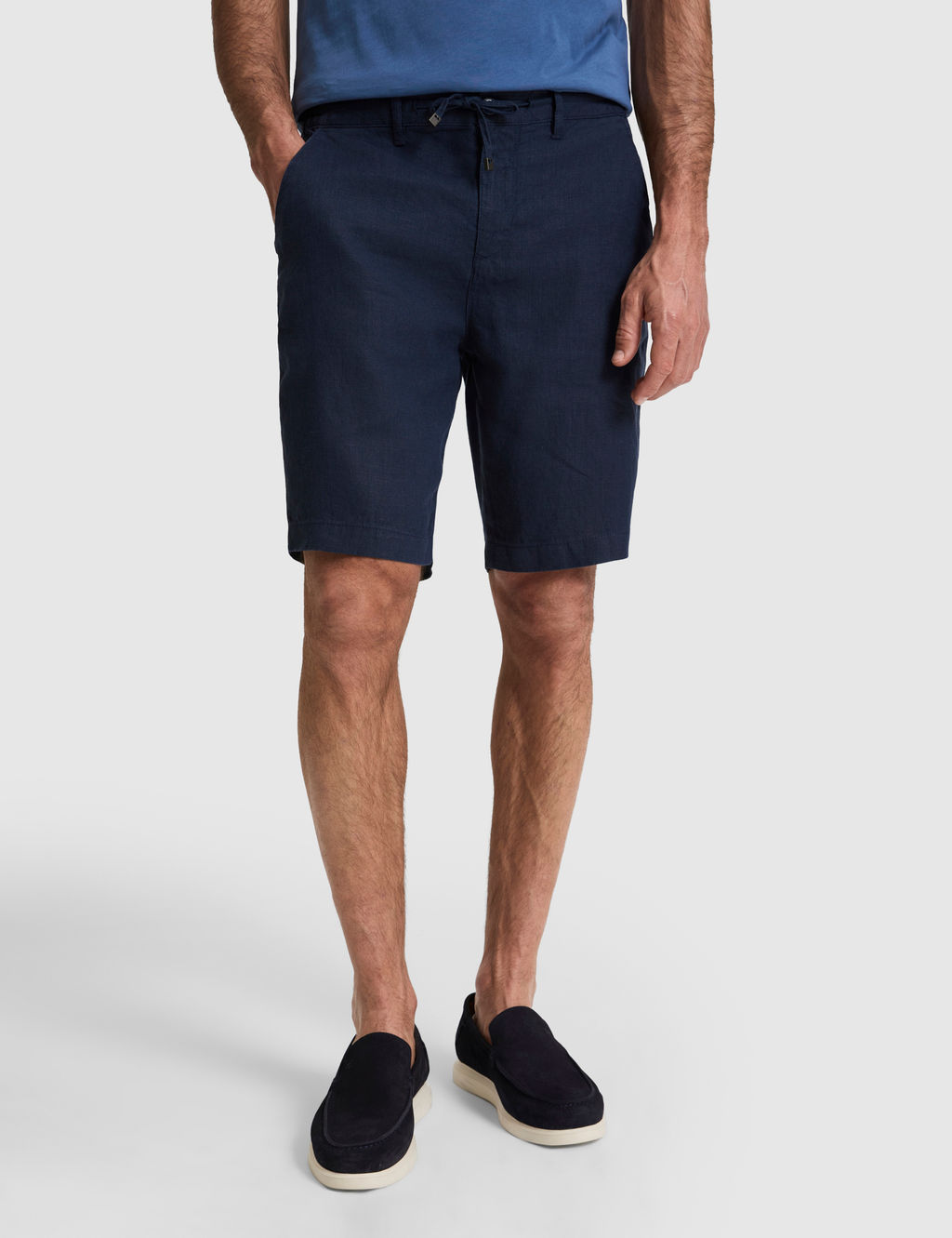 Lacivert Slim Fit %100 Keten Beli Lastikli Kordonlu Dokuma _ort