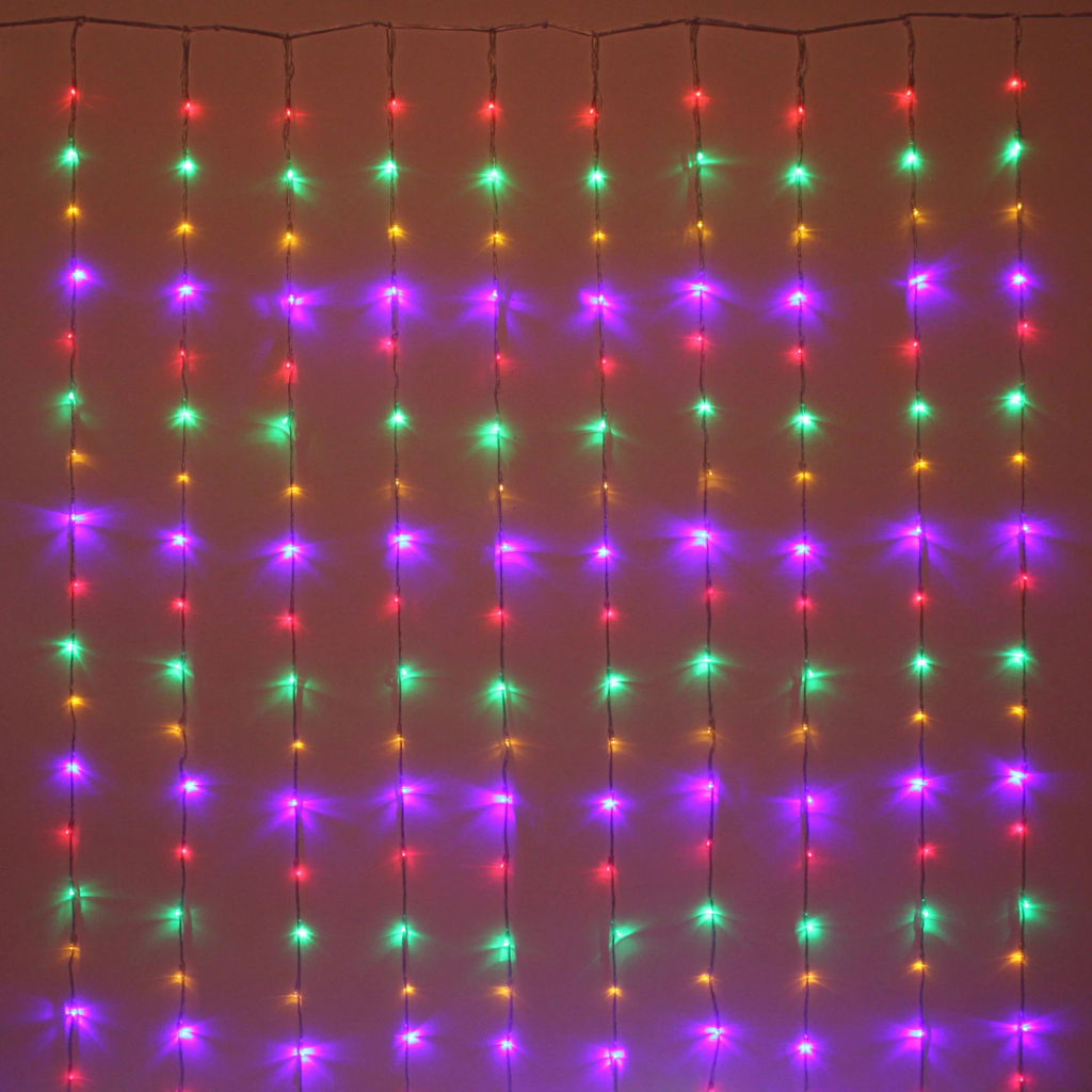 Гирлянда для дома ЗАНАВЕС "Водопад" ш3,0* в2,5 м 360 ламп LED, прозрач.пров, 8 реж, IP-20, Мультицвет (возможность соединения)