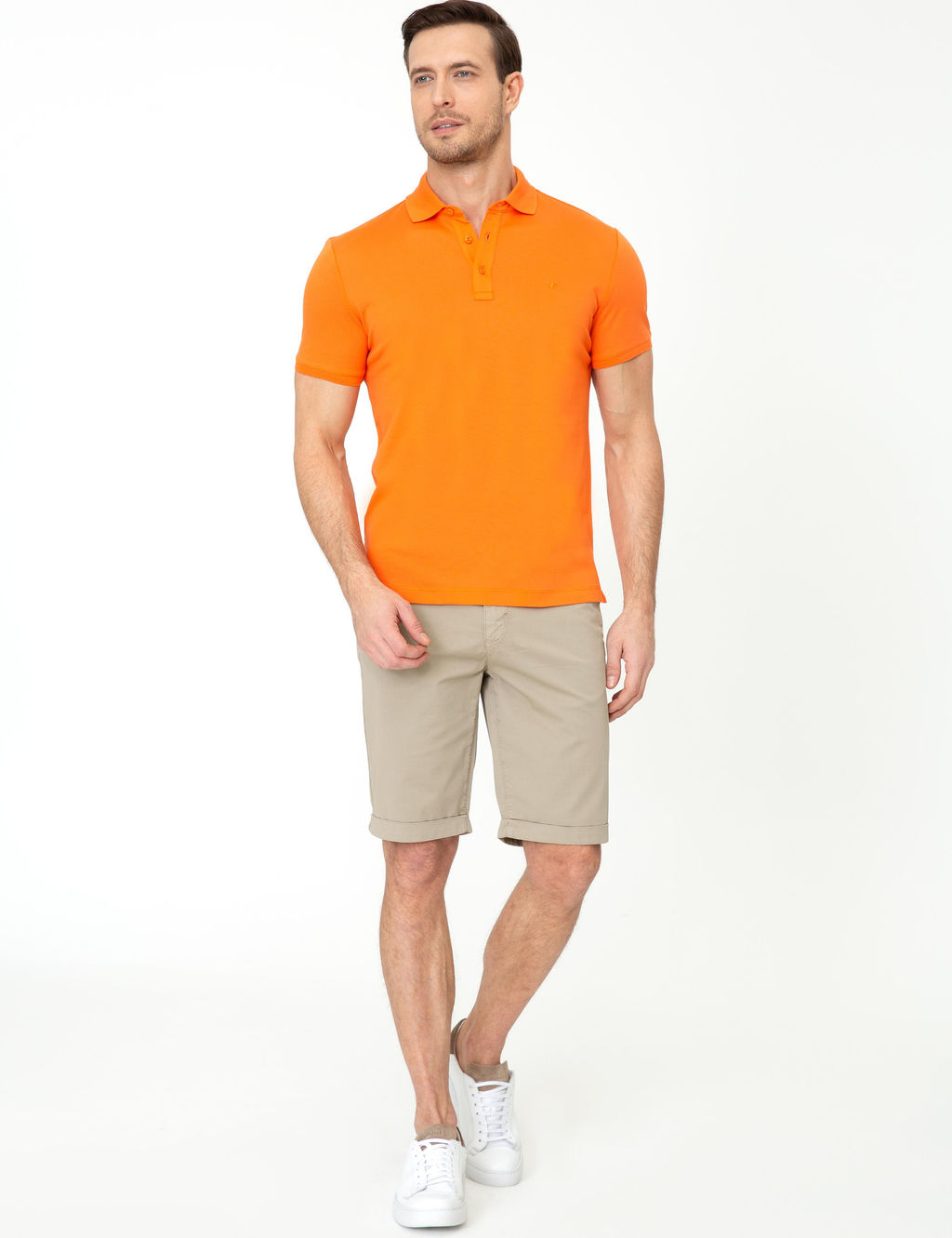 Turuncu Polo Yaka Slim Fit Basic Merserize T-shirt